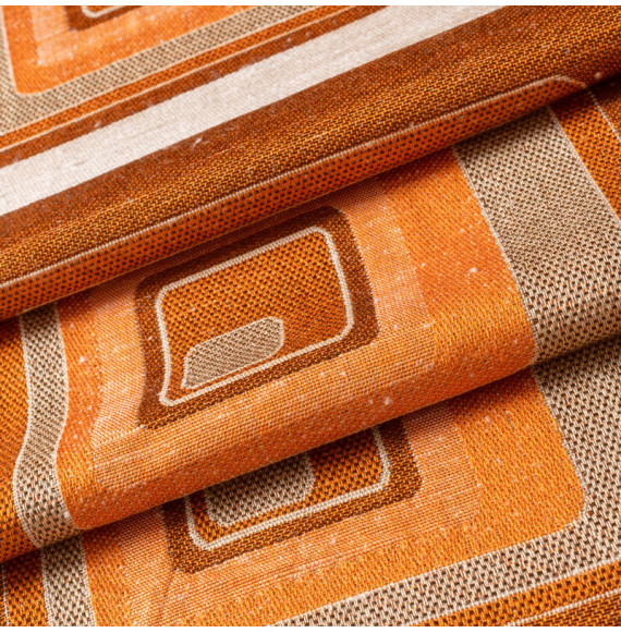 TISSU-VINTAGE-AUTHENTIQUE-EN-TOILE-DE-COTON-CARREAUX-CAMAÏEU-D'ORANGE