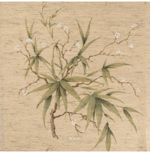AUTHENTIEKE-VINTAGE-KATOENEN-STOF-WITTE-BLOEMEN-EN-BLADEREN-OP-EEN-WIT-EN-OKER-GEVLEKTE-ACHTERGROND