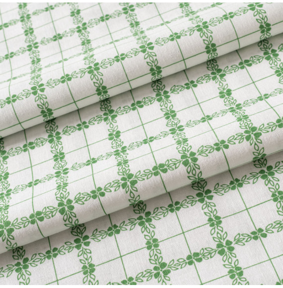 AUTHENTIEKE-VINTAGE-KATOENEN-STOF-GROEN-BLOEMENRASTER-OP-WITTE-ACHTERGROND