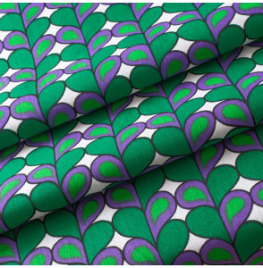 AUTHENTIEKE-VINTAGE-KATOENEN-STOF-GROENE-EN-MAUVE-BLADEREN