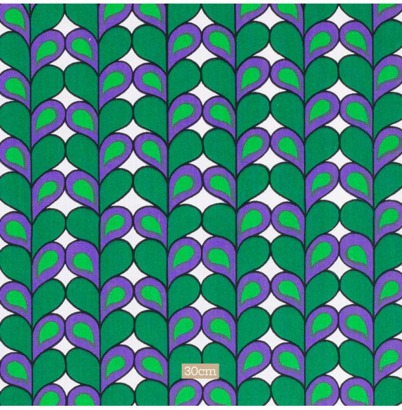AUTHENTIEKE-VINTAGE-KATOENEN-STOF-GROENE-EN-MAUVE-BLADEREN