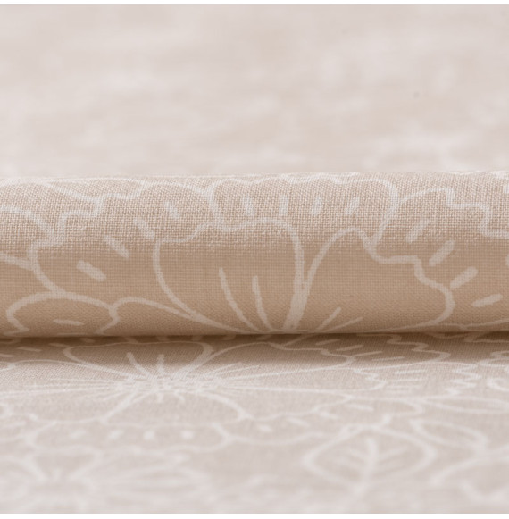 Stof-katoen-beige-met-bloemen-wit