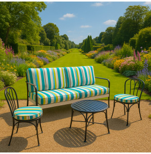 Tissu 320cm outdoor rayure turquoise vert