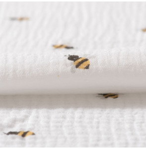 Tissu-tetra-double-gaze-blanc-cassé-imprimé-abeilles
