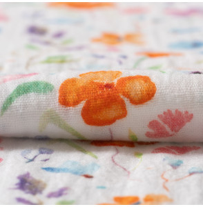Tissu-tetra-double-gaze-blanc-cassé-imprimé-fleuri-multicolore