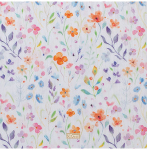Tissu-tetra-double-gaze-blanc-cassé-imprimé-fleuri-multicolore