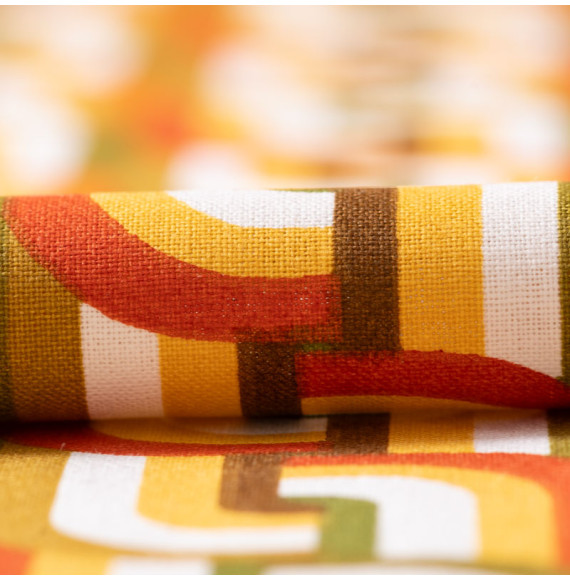 Tissu-coton-entrelacs-vintage-ocre