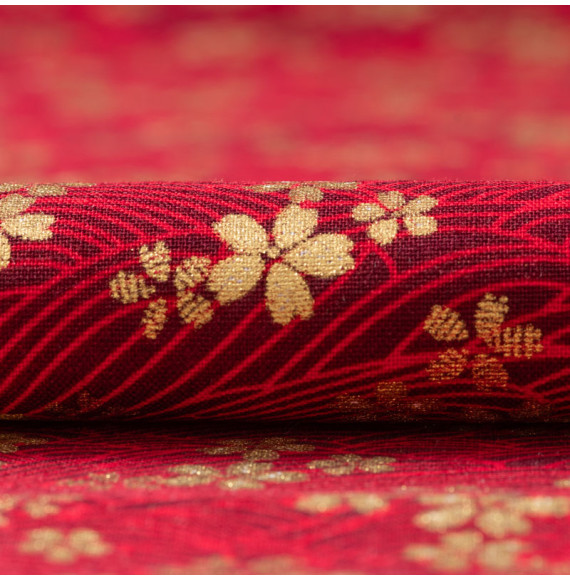 Tissu-coton-rouge-esprit-japonais-doré