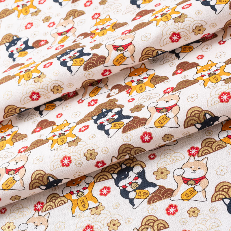 Tissu-coton-esprit-japonais-shiba-inu-doré
