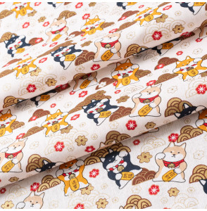 Tissu-coton-esprit-japonais-shiba-inu-doré
