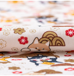 Tissu-coton-esprit-japonais-shiba-inu-doré