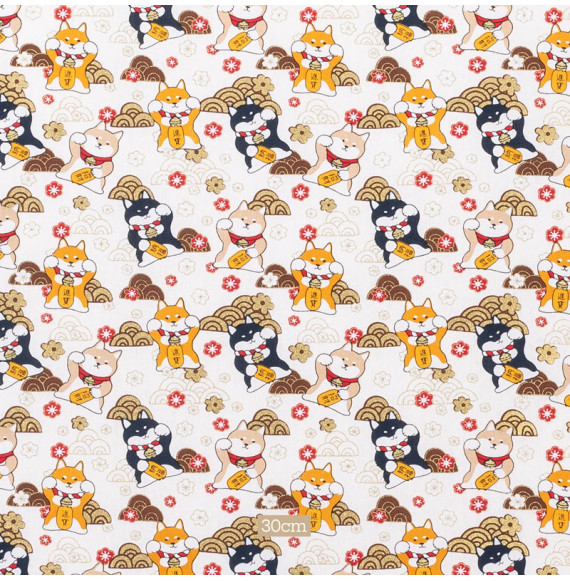 Tissu-coton-esprit-japonais-shiba-inu-doré