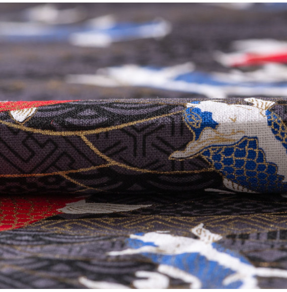 Tissu-coton-anthracite-carpes-esprit-japonais-doré
