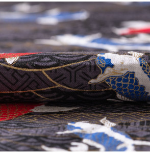 Tissu-coton-anthracite-carpes-esprit-japonais-doré