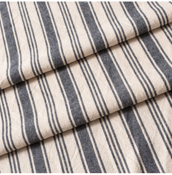 Tissu-coton-naturel-ligné-bleu-marine