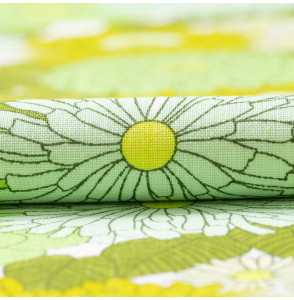 TISSU-VINTAGE-AUTHENTIQUE--FLEURS-VERTES-SUR-FOND-BLANC