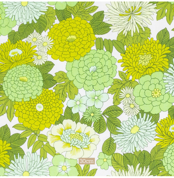 TISSU-VINTAGE-AUTHENTIQUE--FLEURS-VERTES-SUR-FOND-BLANC