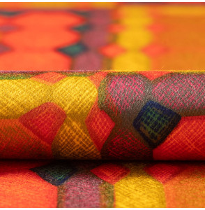 TISSU-VINTAGE-AUTHENTIQUE--GÉOMÉTRIQUE-ROUGE