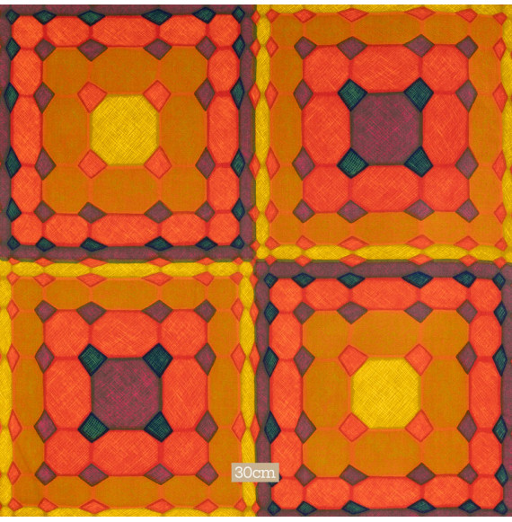 TISSU-VINTAGE-AUTHENTIQUE--GÉOMÉTRIQUE-ROUGE
