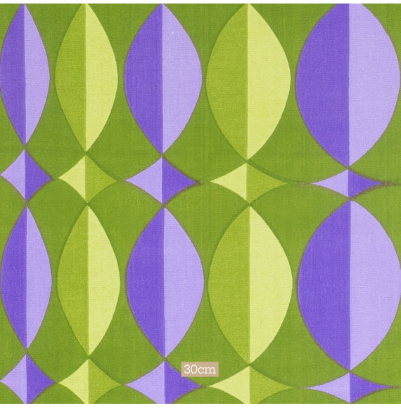 TISSU-VINTAGE-AUTHENTIQUE--GÉOMÉTRIQUE-VERT-ET-MAUVE