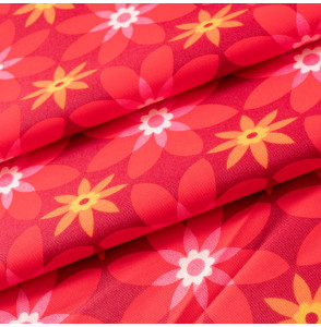 TISSU-VINTAGE-AUTHENTIQUE--FLEURS-ROUGES-ET-ORANGES