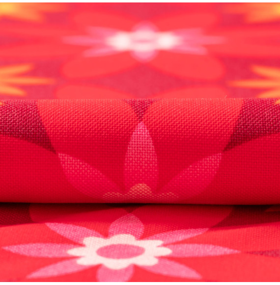 TISSU-VINTAGE-AUTHENTIQUE--FLEURS-ROUGES-ET-ORANGES