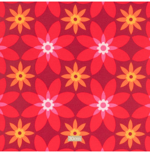 TISSU-VINTAGE-AUTHENTIQUE--FLEURS-ROUGES-ET-ORANGES