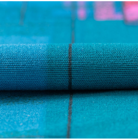 TISSU-VINTAGE-AUTHENTIQUE--GÉOMÉTRIQUE-BLEU-ET-ROSE