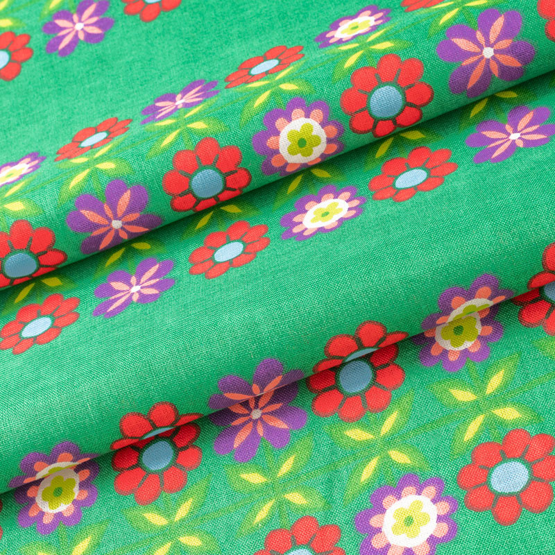 TISSU-VINTAGE-AUTHENTIQUE--FLEURS-SUR-FOND-VERT