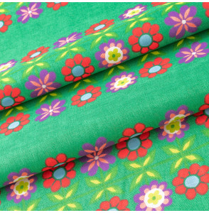 TISSU-VINTAGE-AUTHENTIQUE--FLEURS-SUR-FOND-VERT