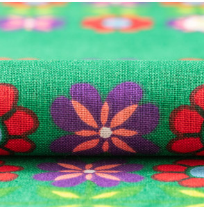TISSU-VINTAGE-AUTHENTIQUE--FLEURS-SUR-FOND-VERT