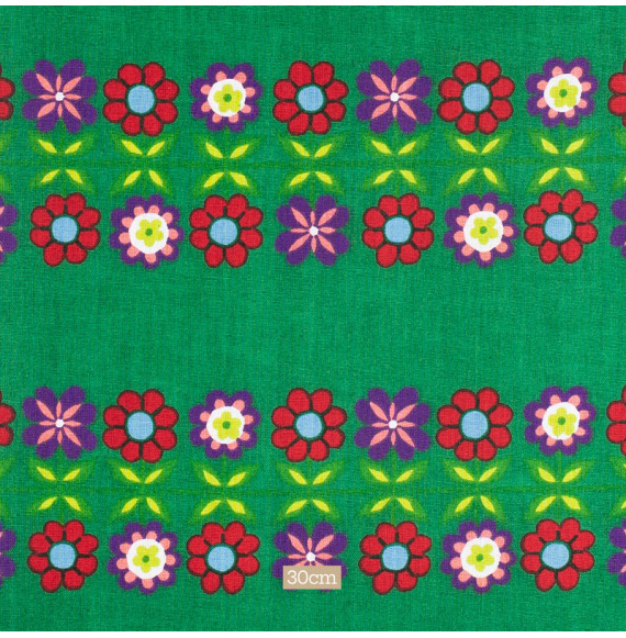 TISSU-VINTAGE-AUTHENTIQUE--FLEURS-SUR-FOND-VERT