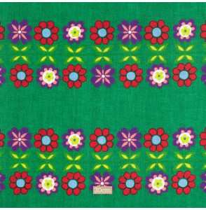 TISSU-VINTAGE-AUTHENTIQUE--FLEURS-SUR-FOND-VERT