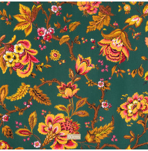 TISSU-VINTAGE-AUTHENTIQUE--FLEURS-SUR-FOND-VERT
