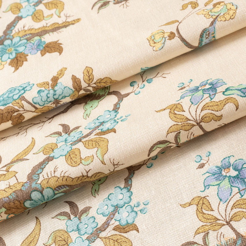 TISSU-VINTAGE-AUTHENTIQUE--FLEURS-BLEUES