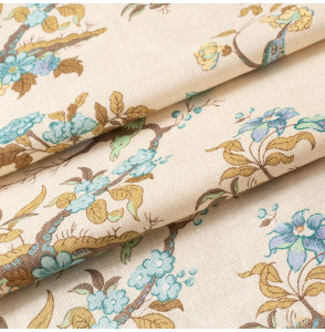 TISSU-VINTAGE-AUTHENTIQUE--FLEURS-BLEUES