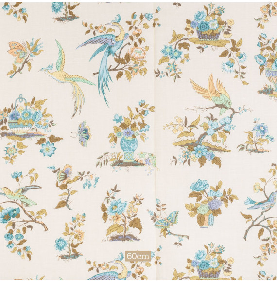 TISSU-VINTAGE-AUTHENTIQUE--FLEURS-BLEUES