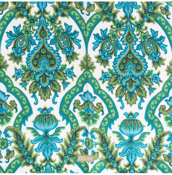 TISSU-VINTAGE-AUTHENTIQUE--ARABESQUE-BLEU