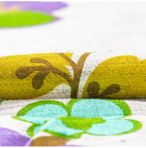TISSU-VINTAGE-AUTHENTIQUE--FLEURS-MAUVES-ET-VERTES
