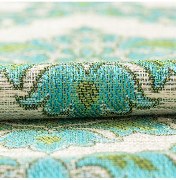TISSU-VINTAGE-AUTHENTIQUE--ARABESQUE-TURQUOISE