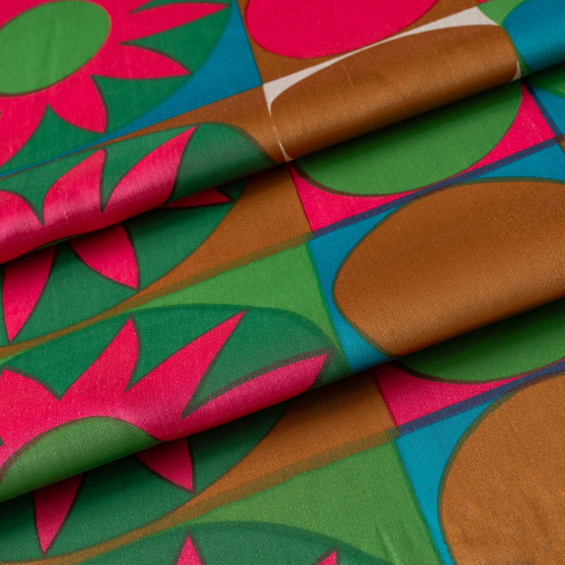 TISSU-VINTAGE-AUTHENTIQUE-DES-ANNÉES-60-70-FLEURS-ROSES-ET-CERCLES-VERTS
