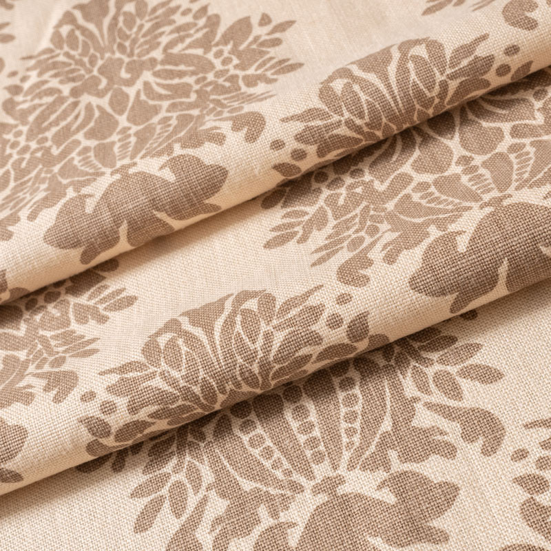 Tissu lin beige motif arabesque taupe