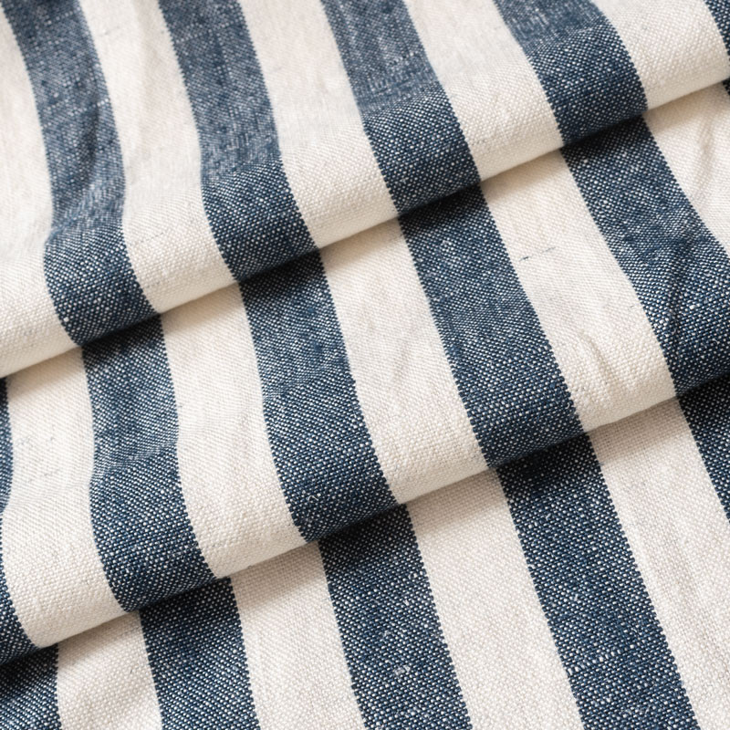 Tissu lin ligné bleu marine