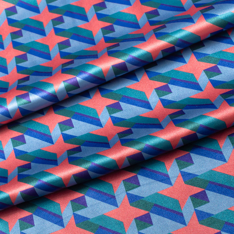 Tissu-satin-de-soie-pied-de-coq-bleu-et-rose
