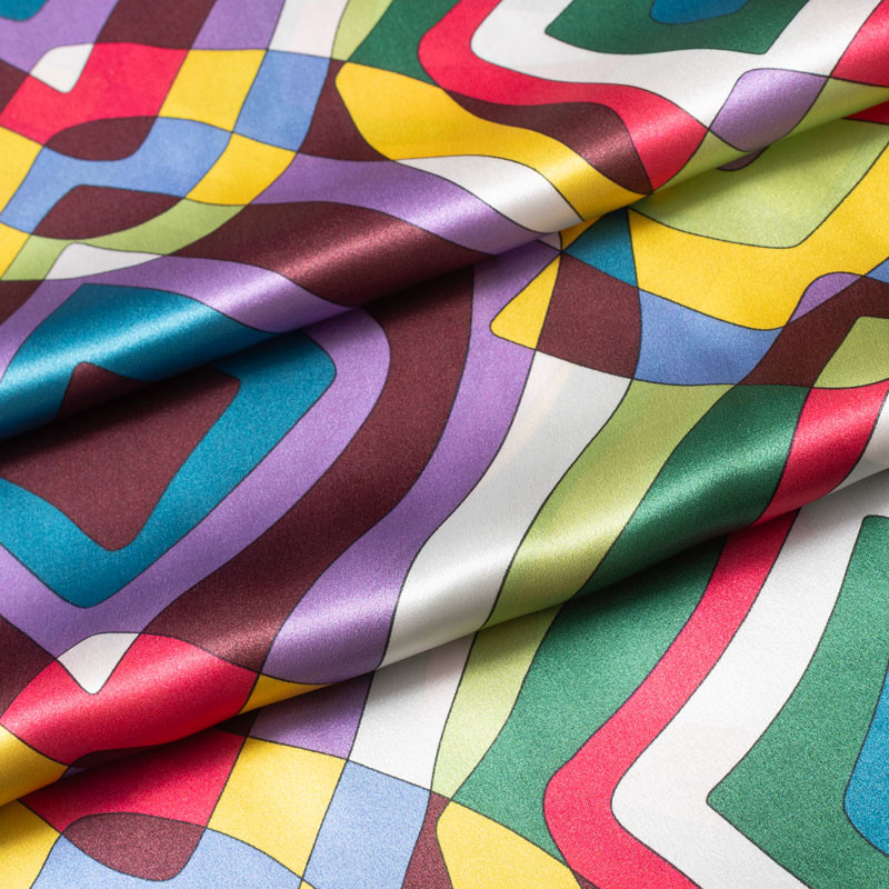 Tissu-satin-de-soie-psychédélique-vert-et-multicolore