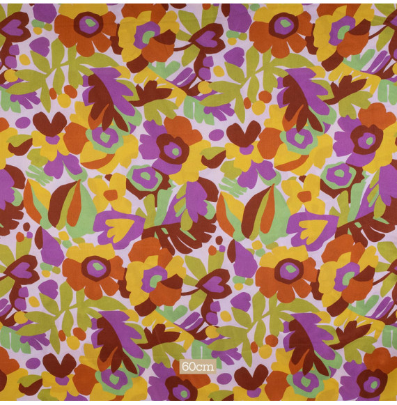 Tissu satin de soie fleuri ocre