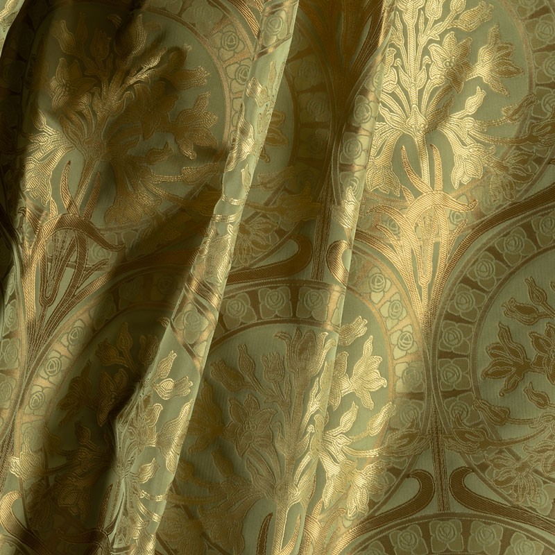 Tissu-jacquard-soie-viscose-art-nouveau-bronze
