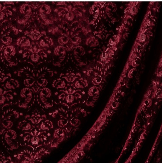 Tissu-velour-soie-coton-embossé-baroque-bordeaux