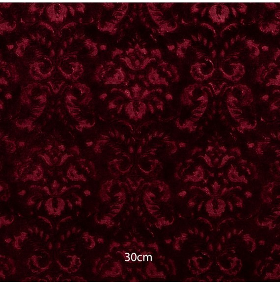 Tissu velour soie coton embossé baroque bordeaux