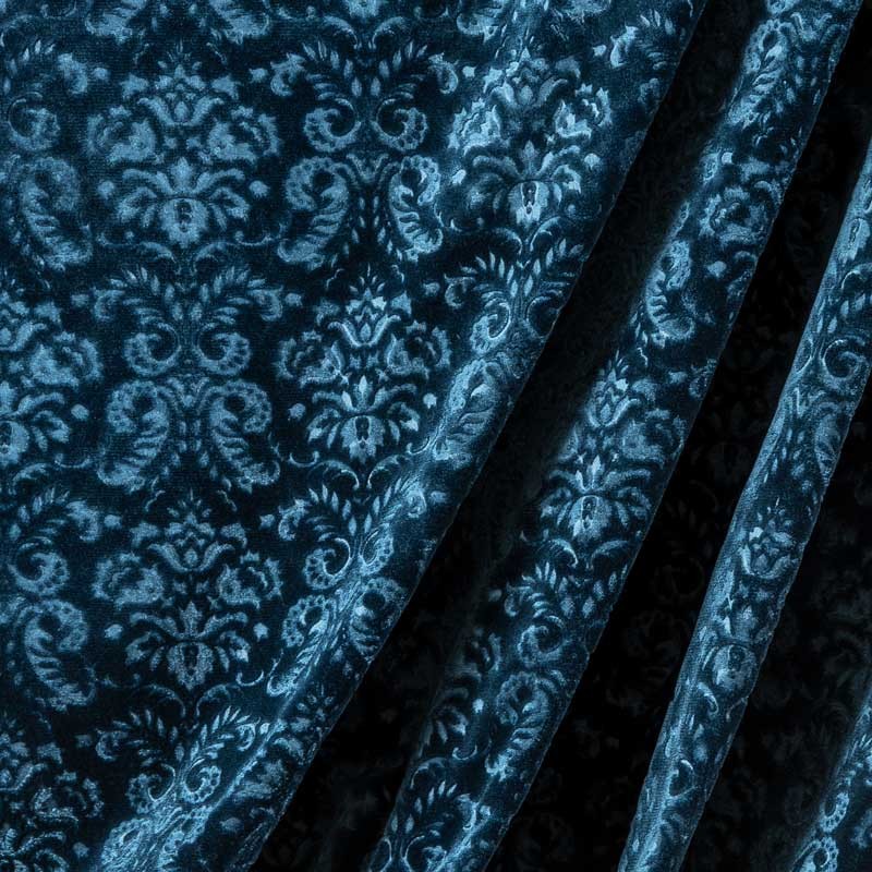Tissu-velour-soie-coton-embossé-baroque-bleu